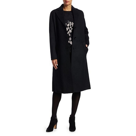 New AKRIS PUNTO Ruffled Back Single-Breasted Coat Size 12 Black - Picture 12 of 12